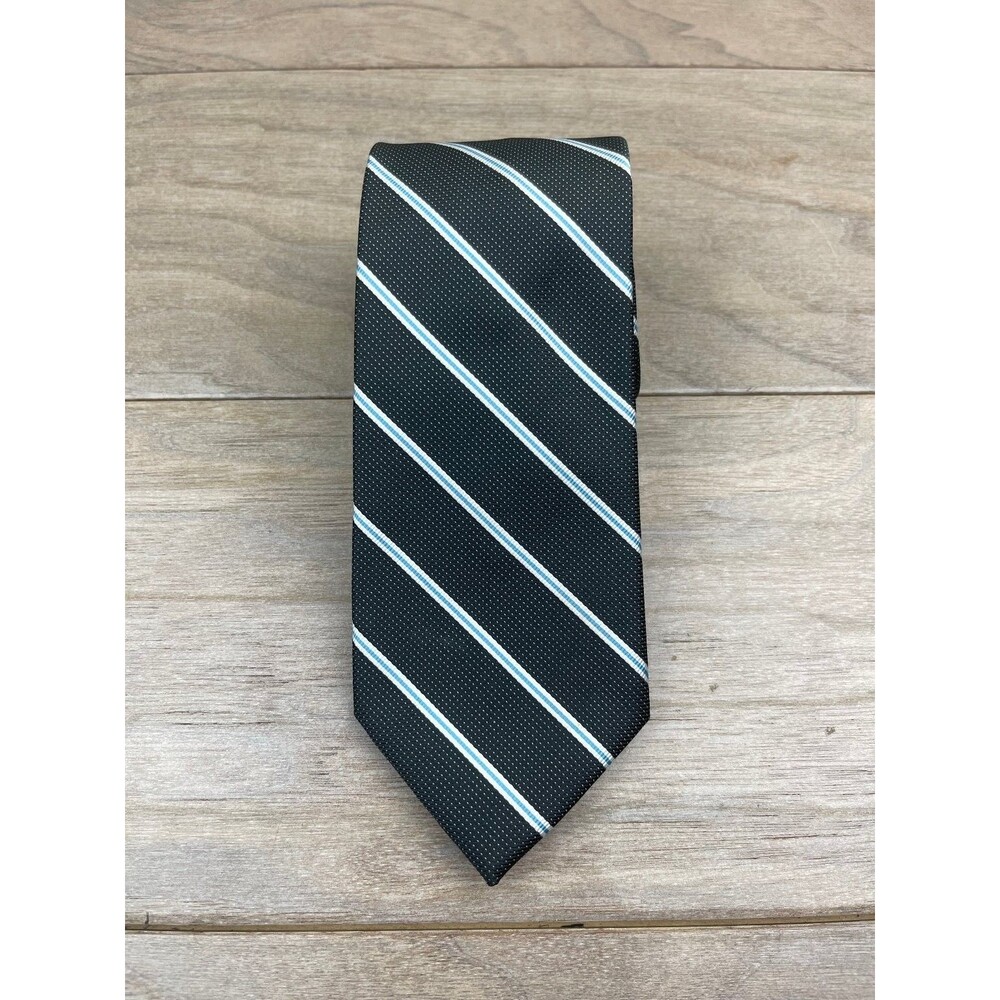 Haggar Men's Black Blue White Striped Classic Silk Tie